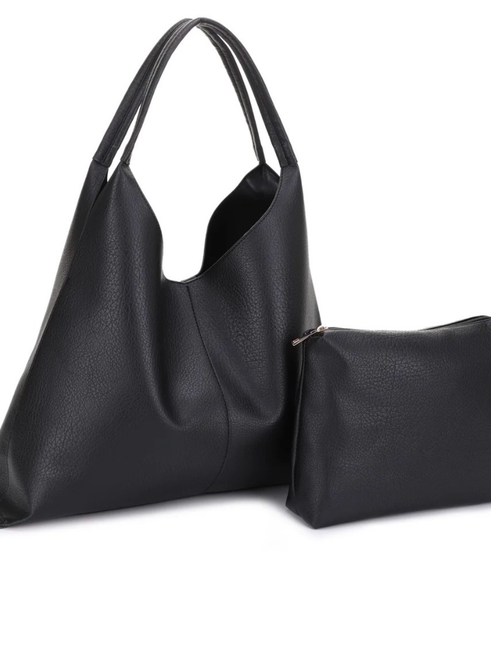 Malibu Skye Classic Black Faux Leather Hobo Bag with Matching Pouch